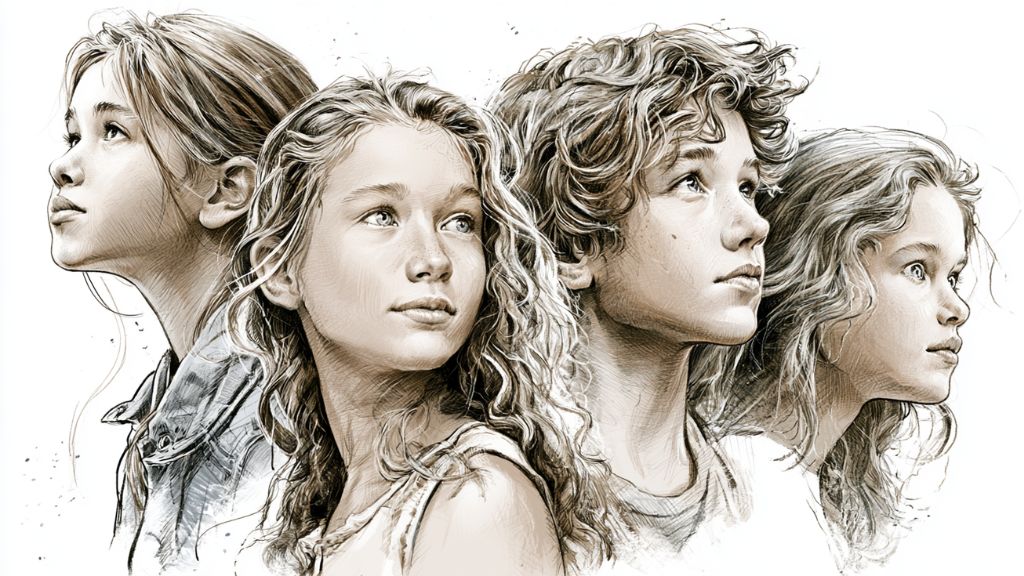 A sketch of young people's faces