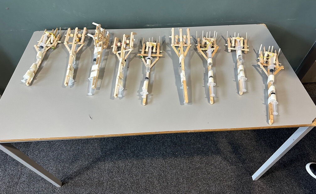 Robot arms on a table